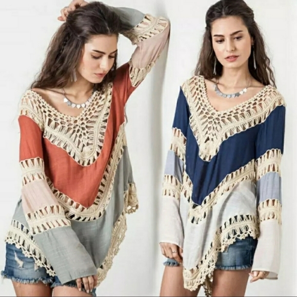 Crochet trim & fringe colorblock top - Picture 4 of 5